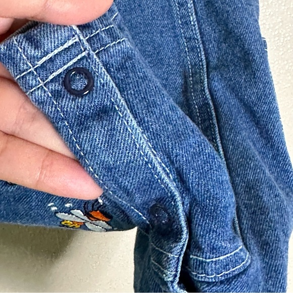 Simply Basic Denim Embroidered Frogs Overall Shorts Size 18 Months - Picture 6 of 8